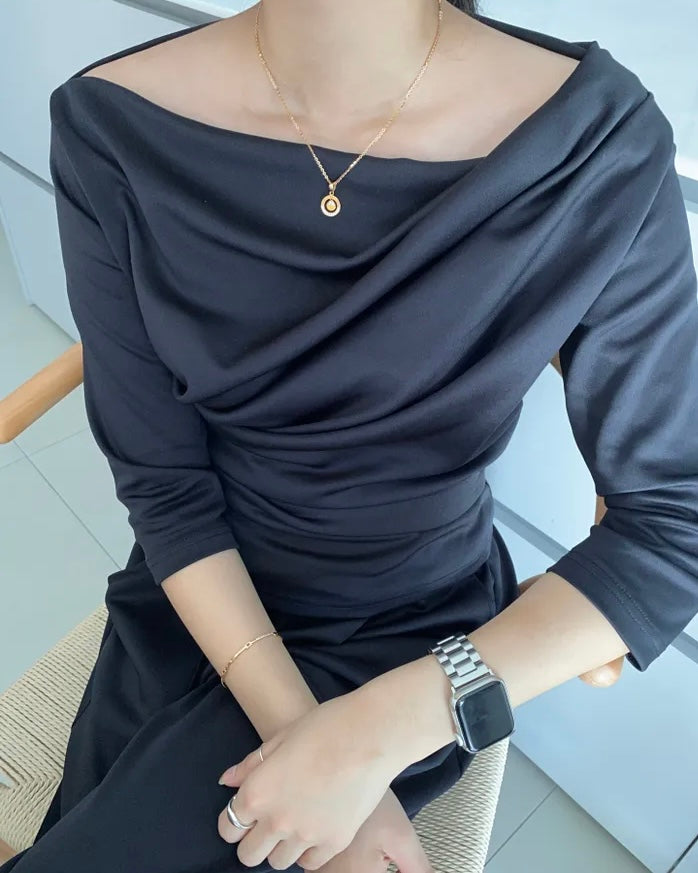Shirring Elbow Sleeve Blouse