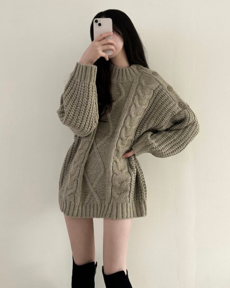 Shoulder Button Cable Knit