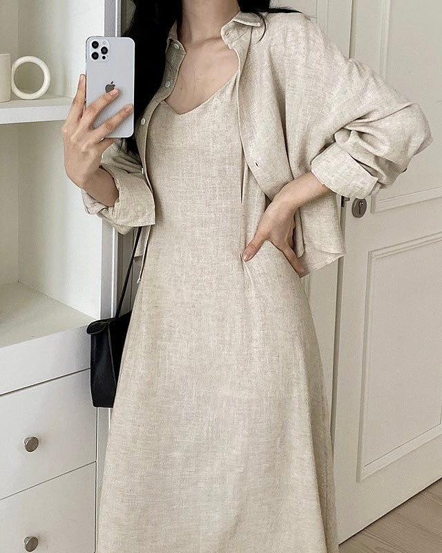 Linen Shirt Dress Set