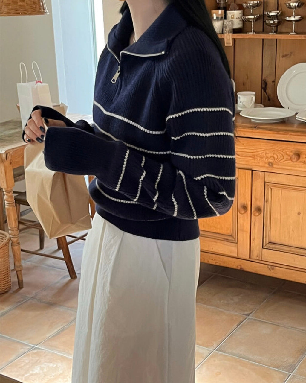 Striped Half Zip-Up