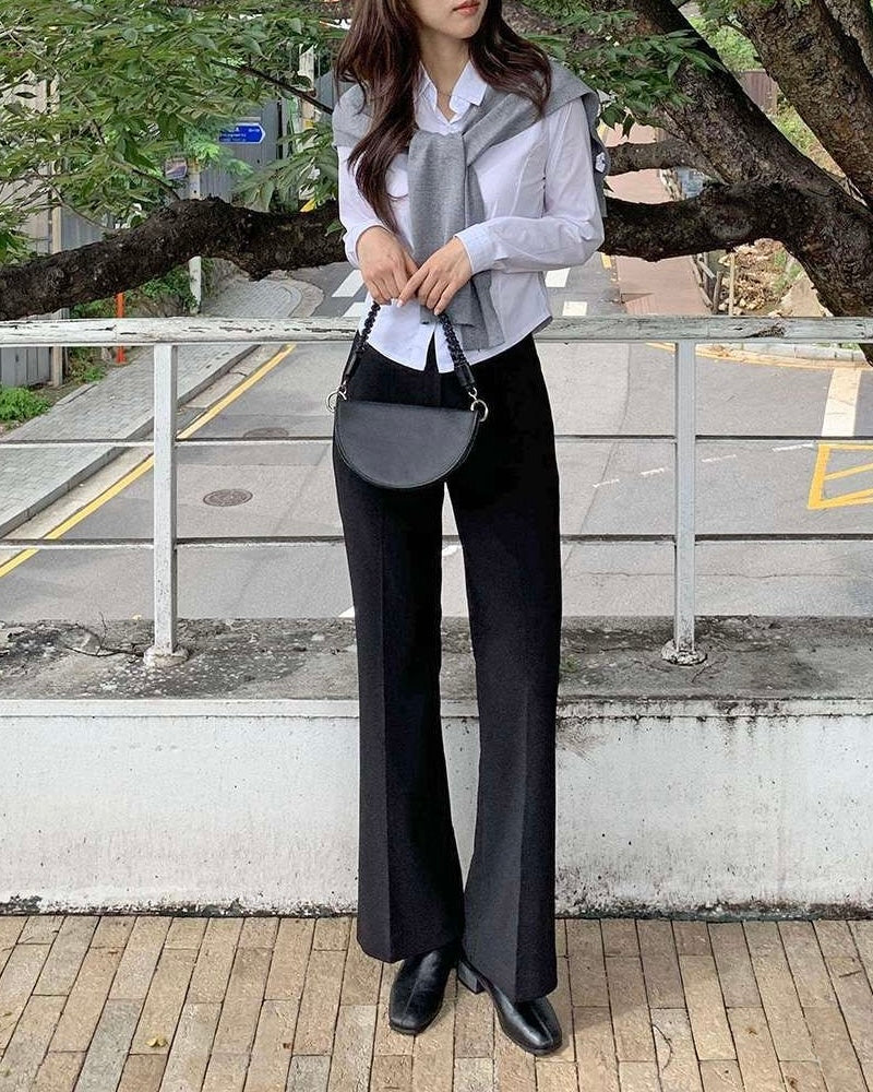 [S,M] Hidden Banding Flared Slacks