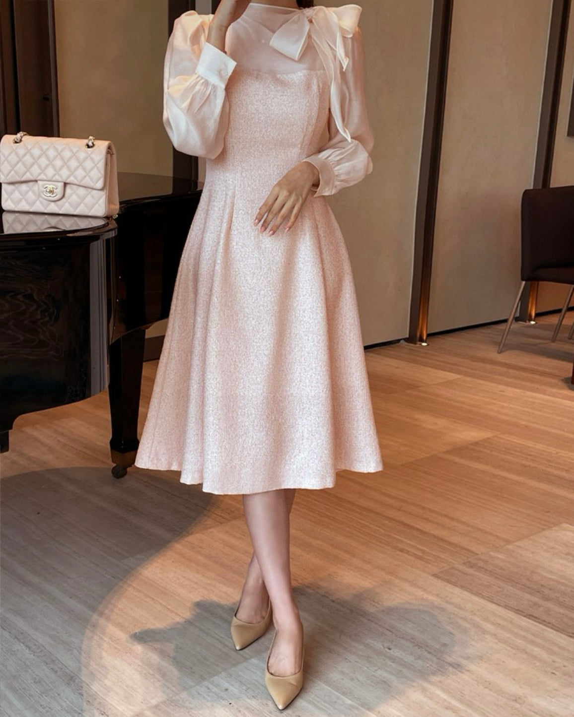 [ Pre-order ] Amelie Pearl Tweed Dress