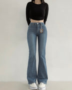 [S,M,L] Tunnel Waistband Stretchy Flared Denim Pants