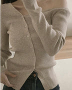 Oblique Buttons Ribbed Knit
