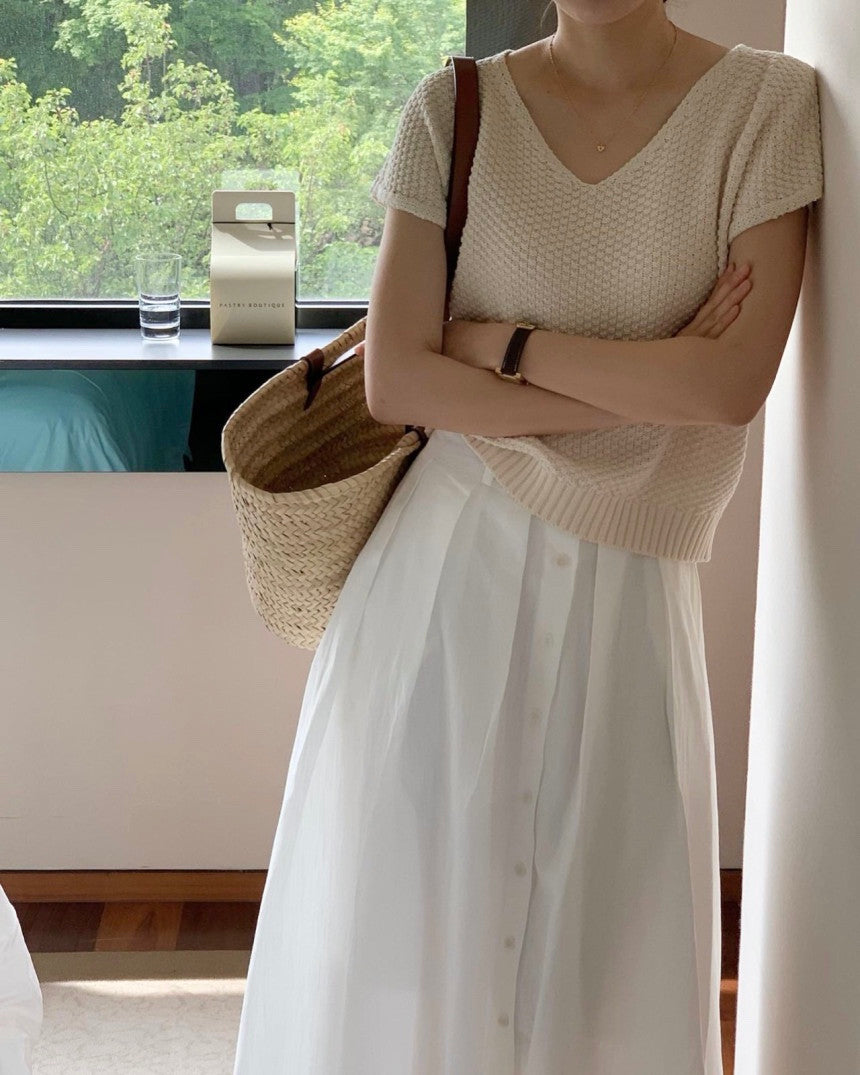 Plate Cotton V-Neck Knit