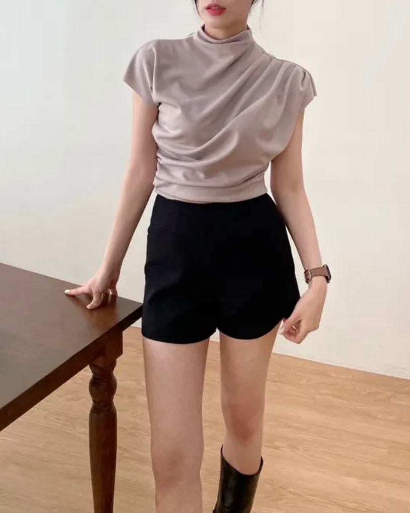 Shirring Half-Neck Top
