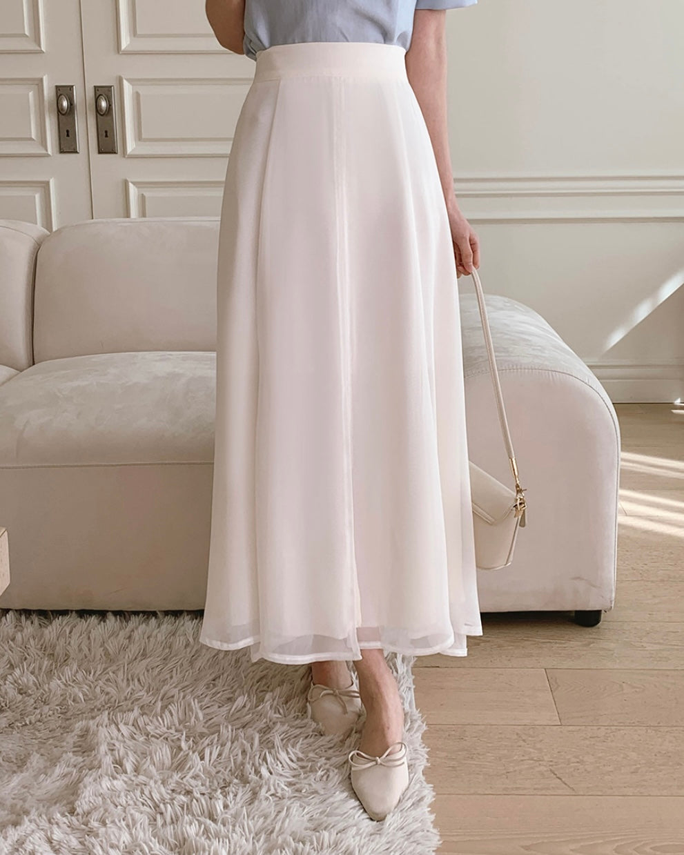 Chiffon Banding Flared Skirt