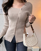 Oblique Buttons Ribbed Knit