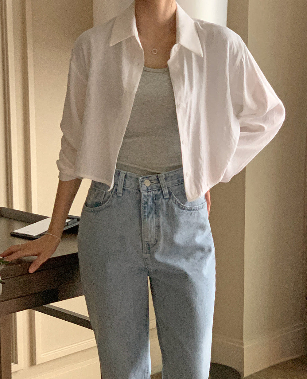 Back Button Cotton Blouse