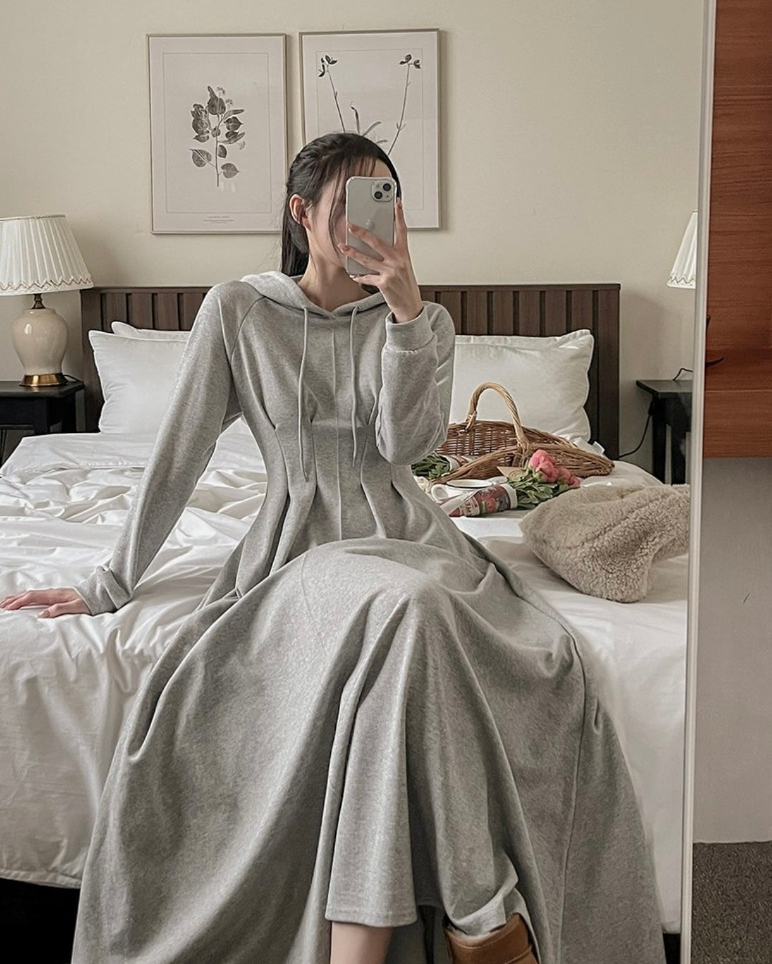 Hoodie Pintuck Long Dress