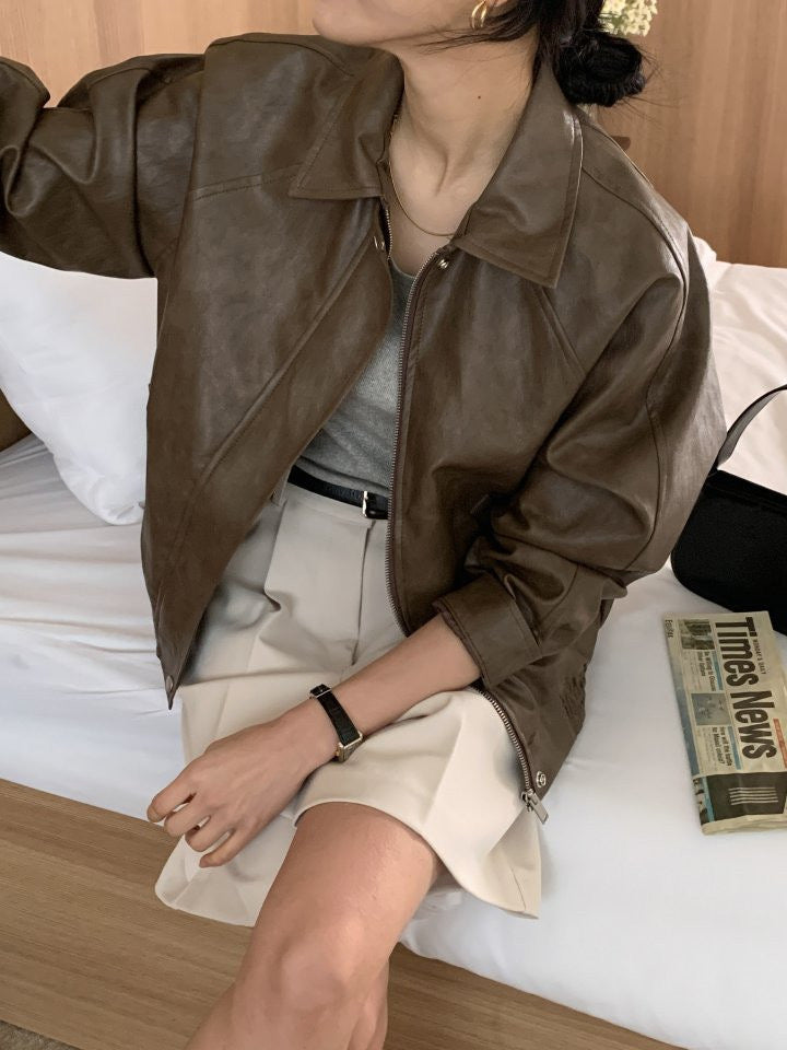 Premium Crackle Leather Blouson