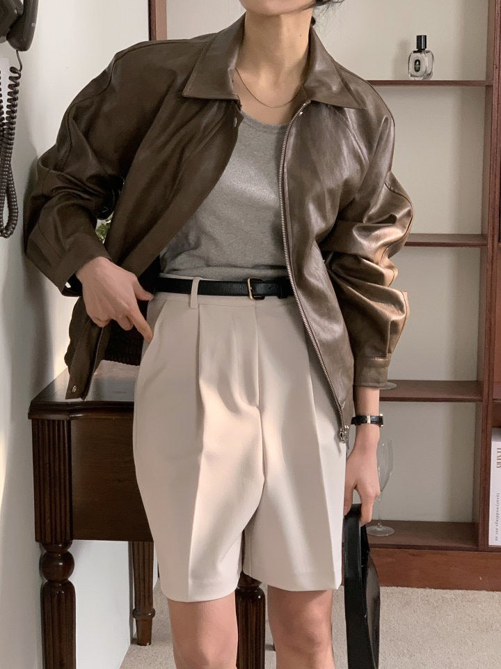 Premium Crackle Leather Blouson
