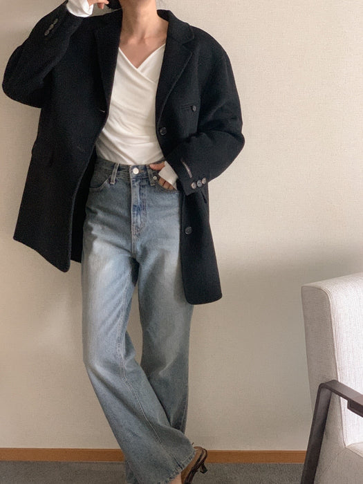 Black 100% Wool Jacket with Padded Vest