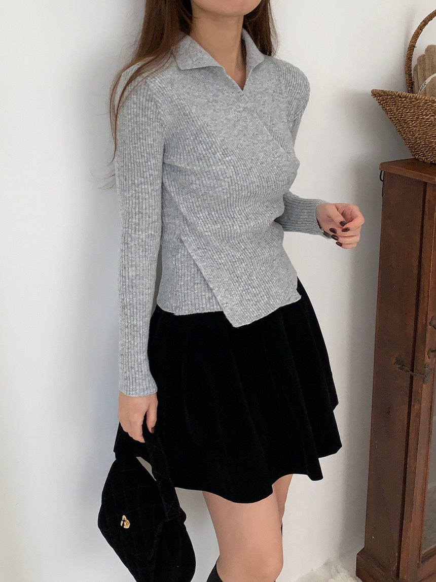 Wrap Collar V-Neck Knit