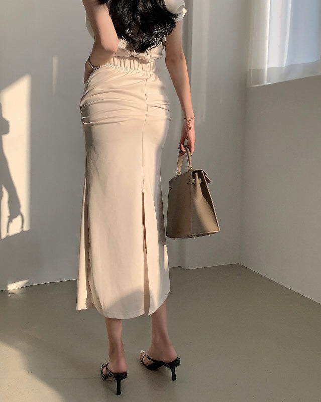 Hip Shirring Long Skirt