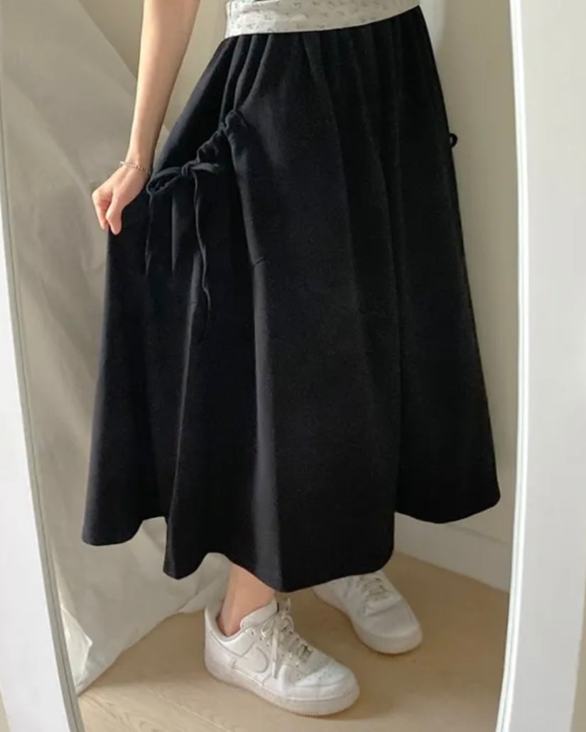 Ribbon Pocket Banding Long Skirt