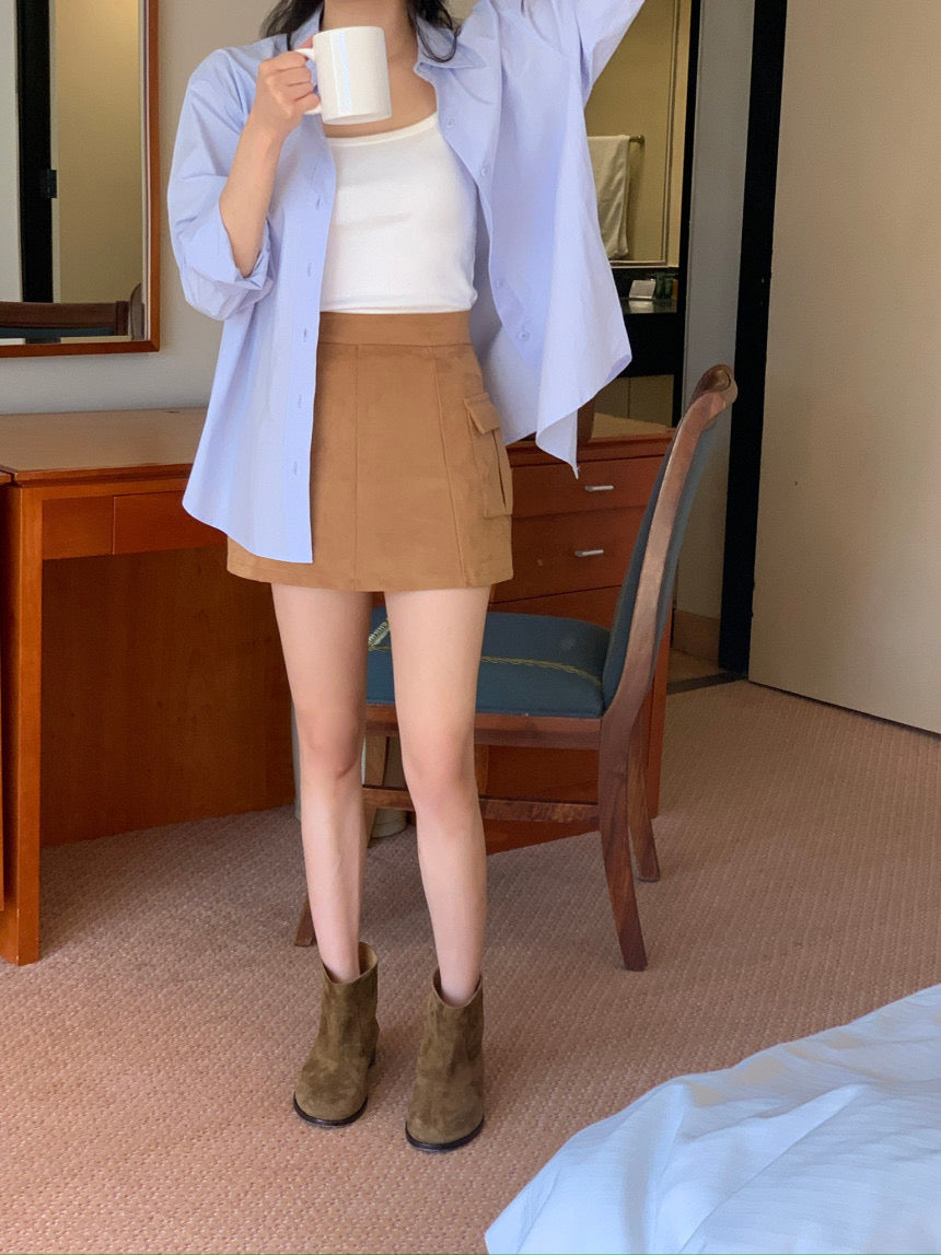 [S,M] Suede Pocket Skirt
