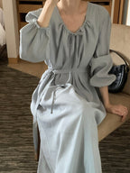 [ Pre-order ] Ribbon Shirring Long Dress