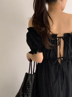 Off-Shoulder Back Ribbon Dress