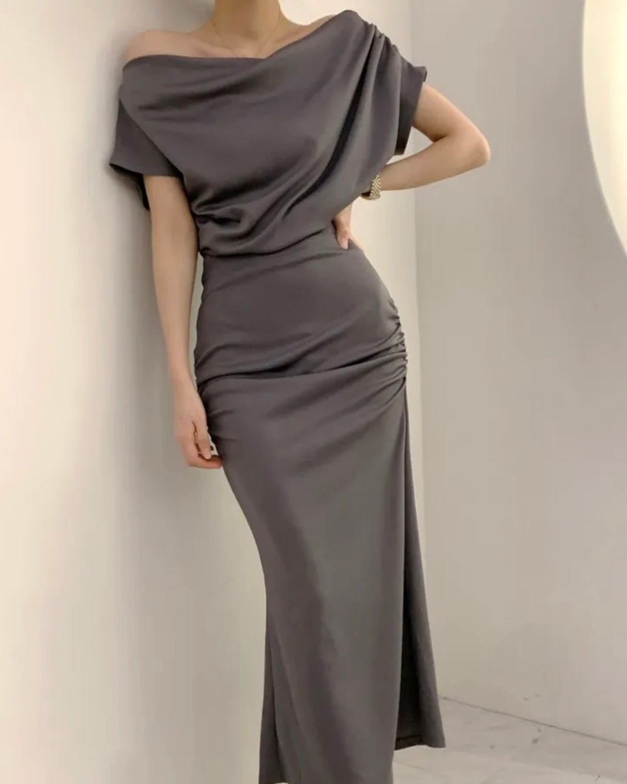 Hip Shirring Long Skirt