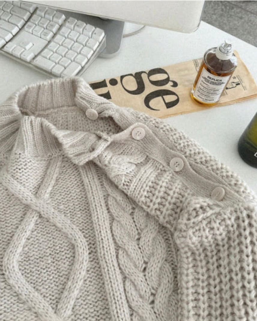 Shoulder Button Cable Knit