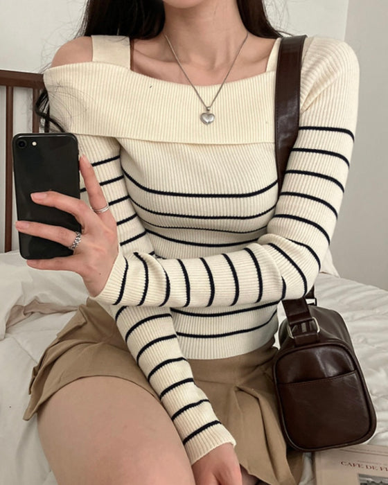 Mia Unbalanced Off-Shoulder Knit Top