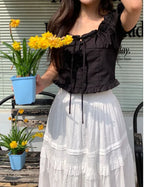 Dobby Ruffle Cotton Skirt