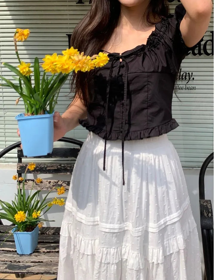 Dobby Ruffle Cotton Skirt