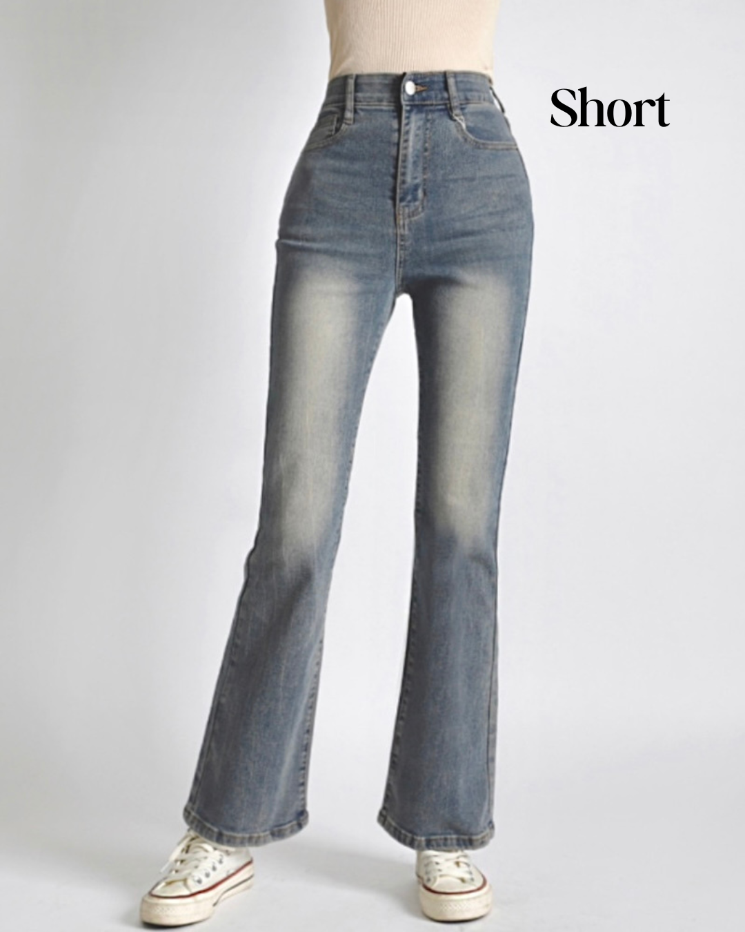 [Short/Long] Vintage Wash Stretchy Semi-Flared Jeans