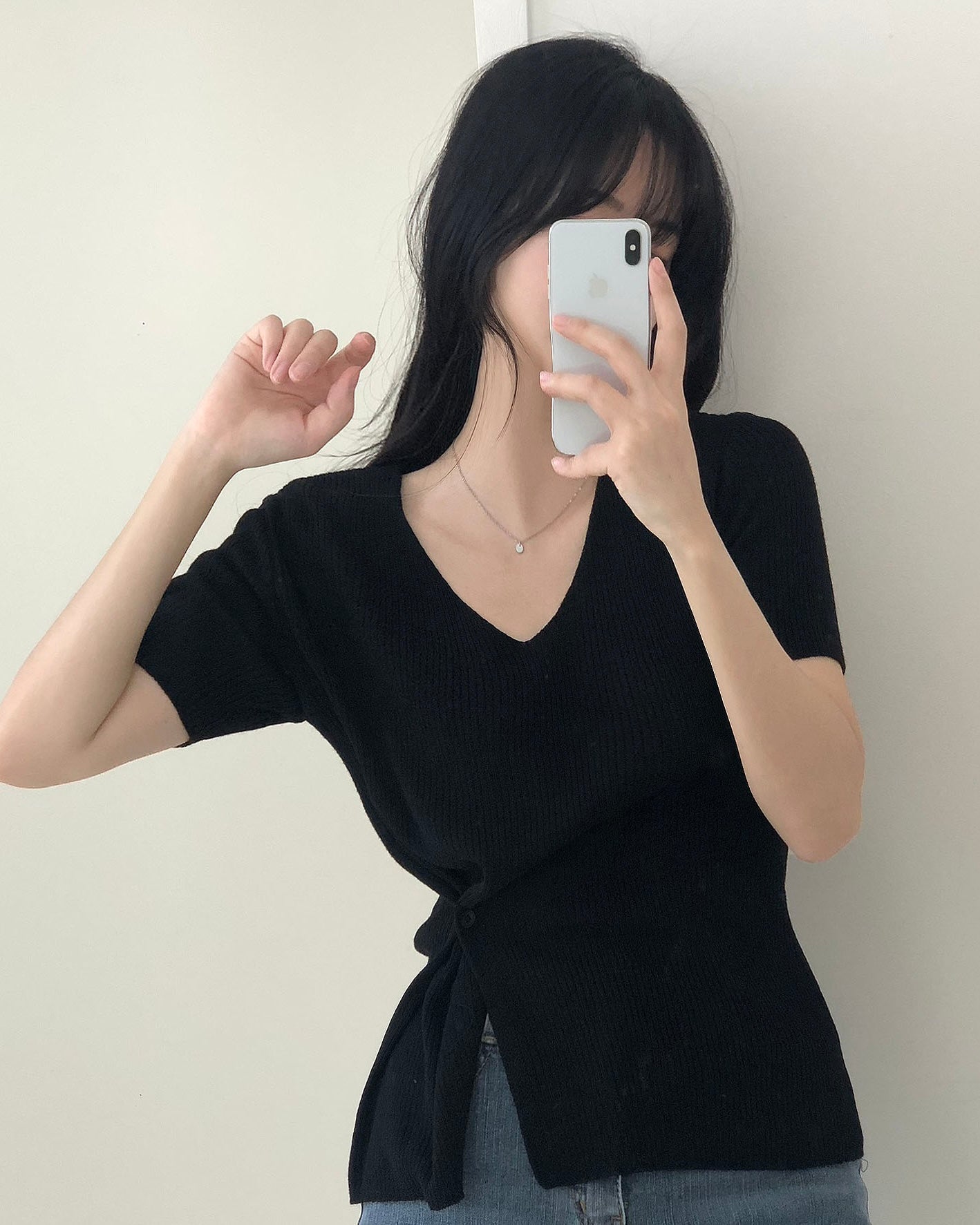 Bamboo Button short-Sleeve Knit