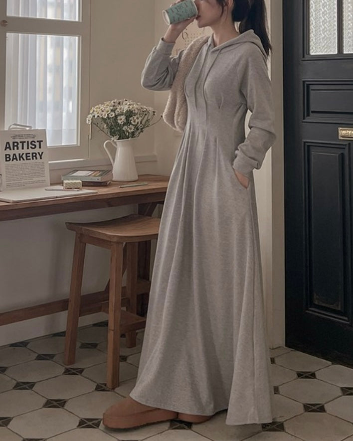Hoodie Pintuck Long Dress