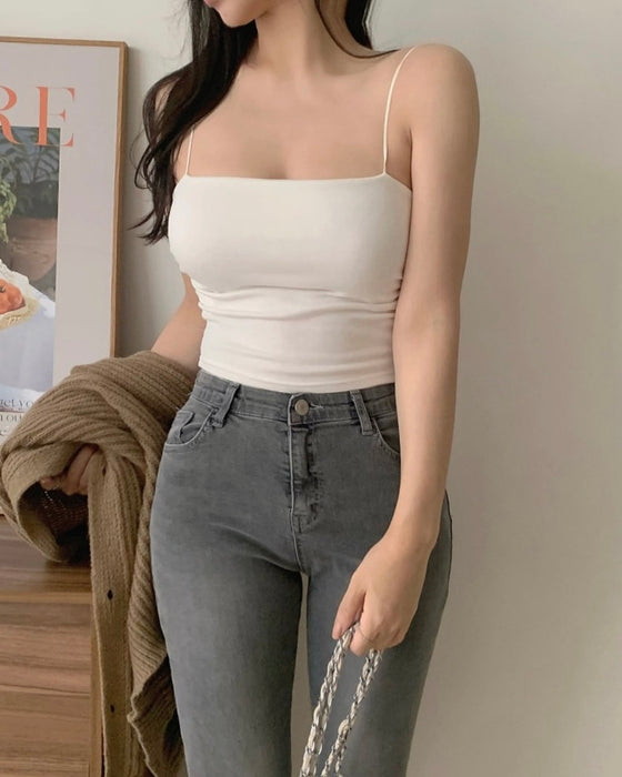 Brushed Shirring Camisole with Built-in Bra