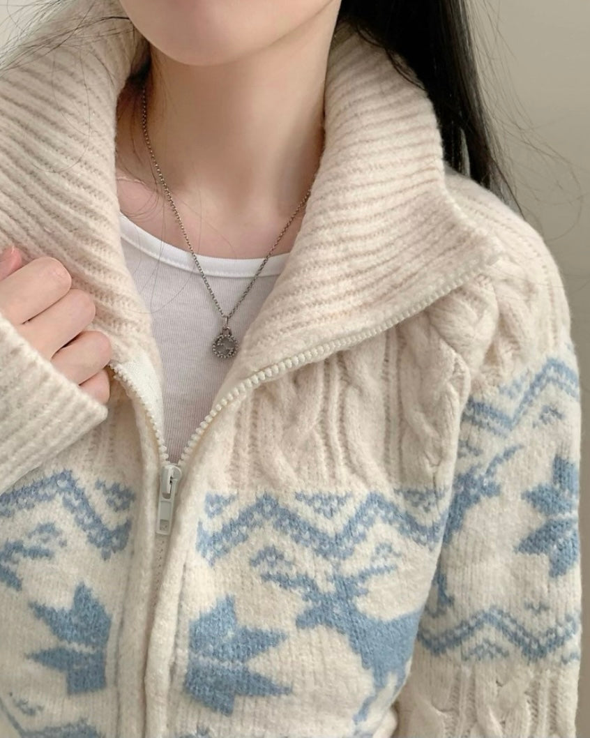 Nordic Cable Knit Zip-Up