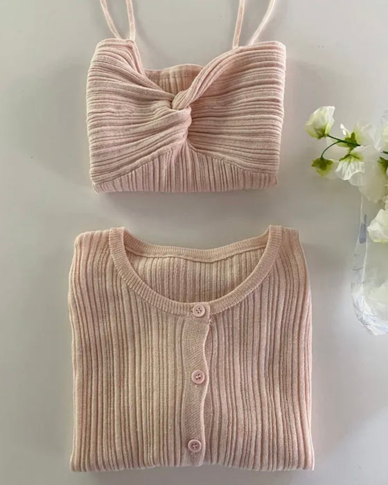 Twist Sleeveless Cardigan Set