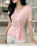 Bamboo Button short-Sleeve Knit