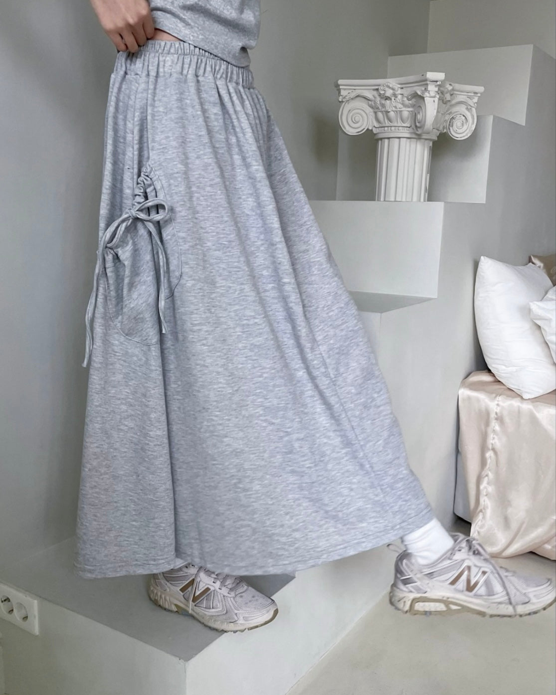 Ribbon Pocket Banding Long Skirt