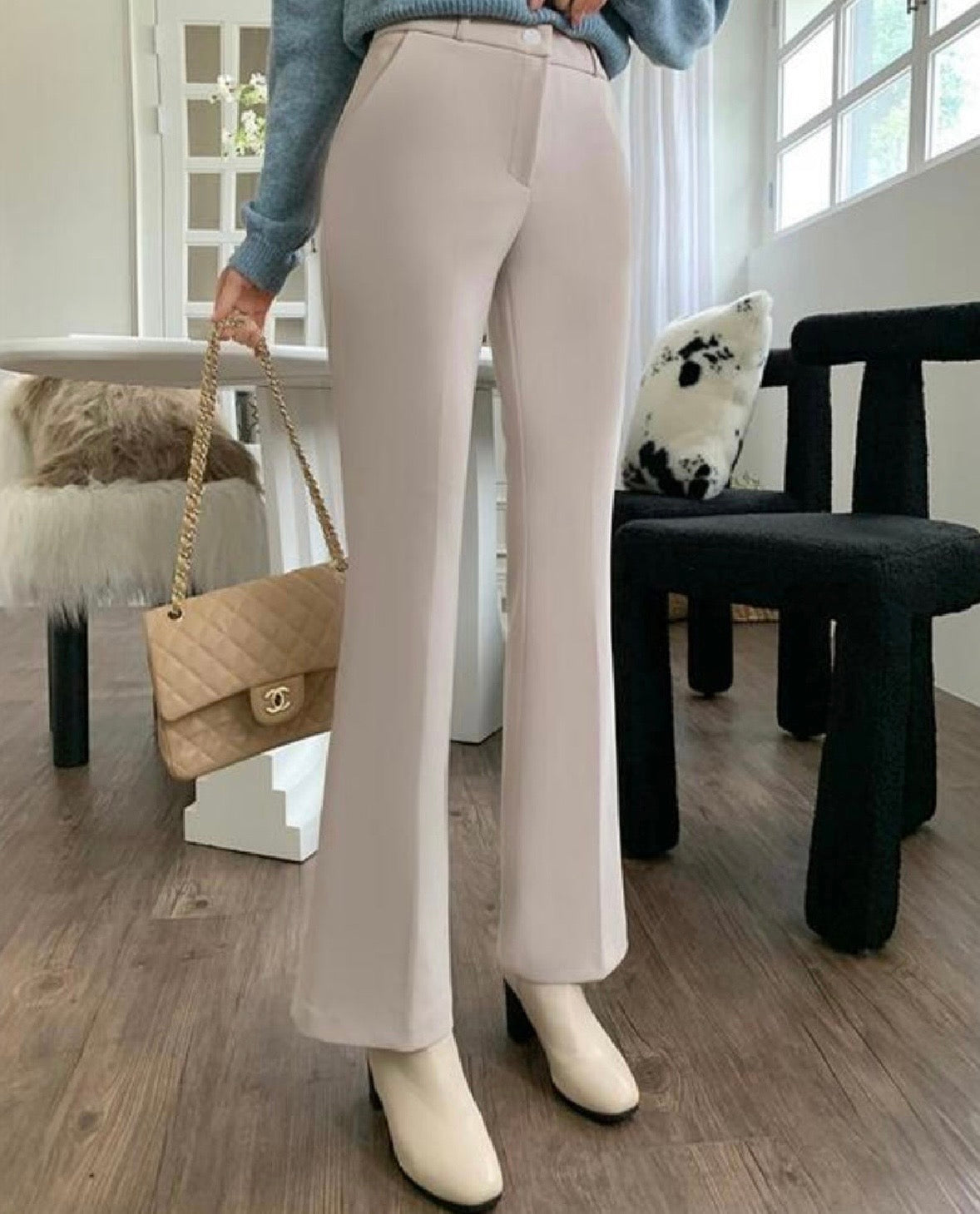 [S,M] Hidden Banding Flared Slacks