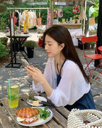 Denim Halter-Neck Blouse