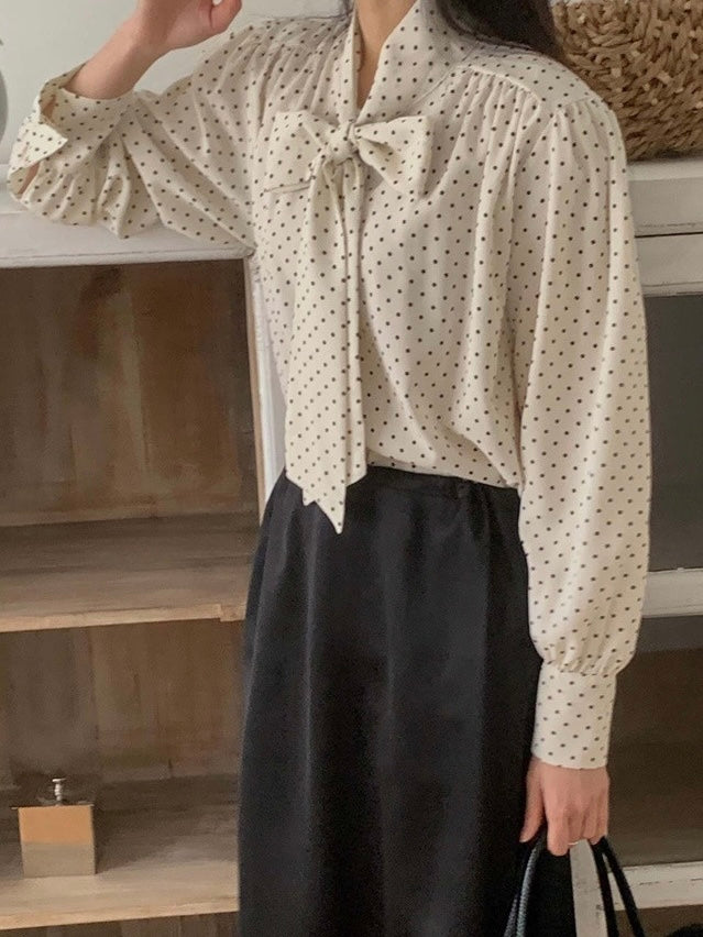 Polka Dot Ribbon Blouse