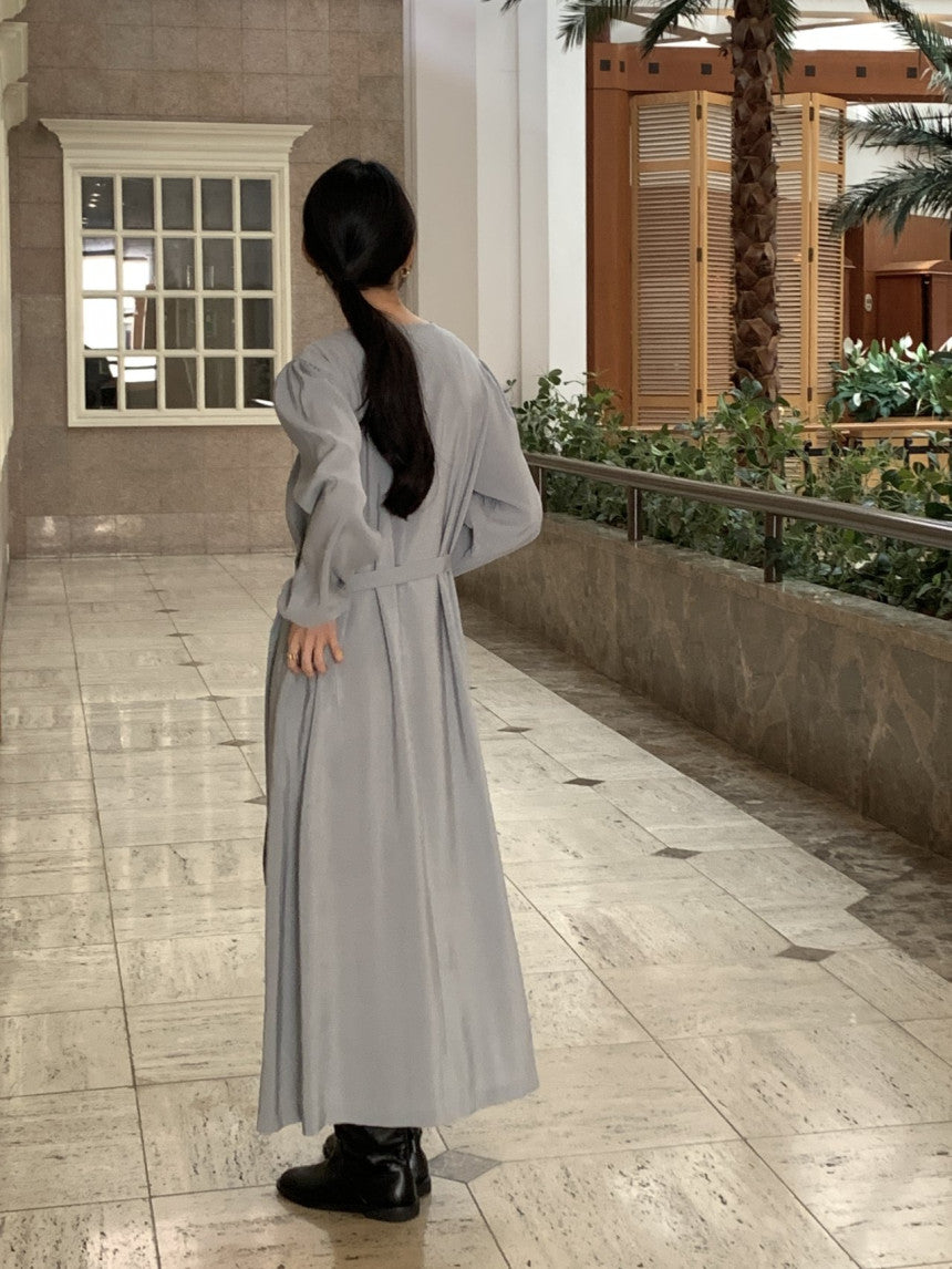 [ Pre-order ] Ribbon Shirring Long Dress