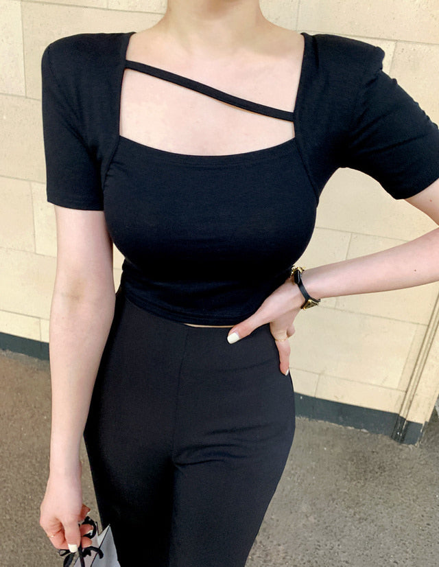 Oblique Line Cropped Top