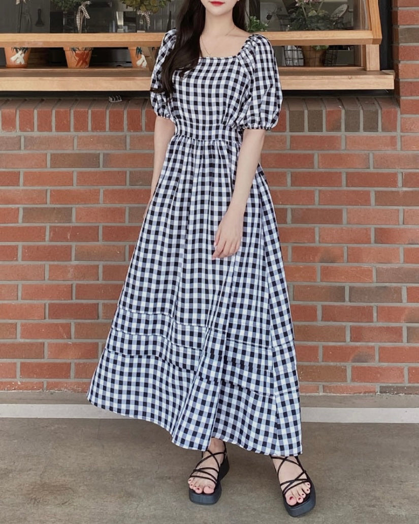 Puff Shoulder Long Dress
