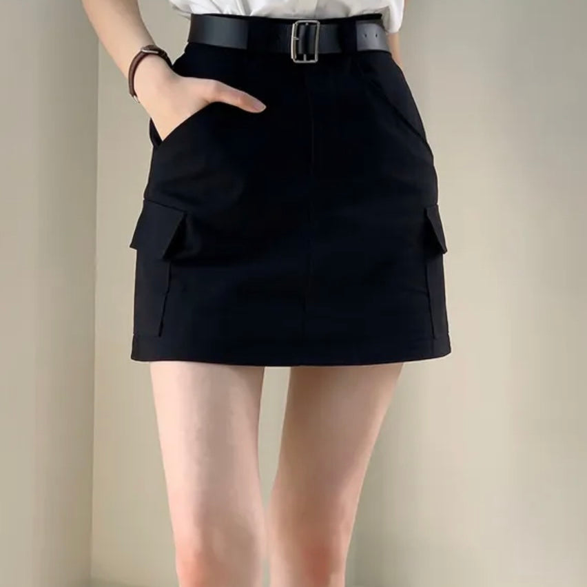 Cotton Pocket Skirt ( Belt included )