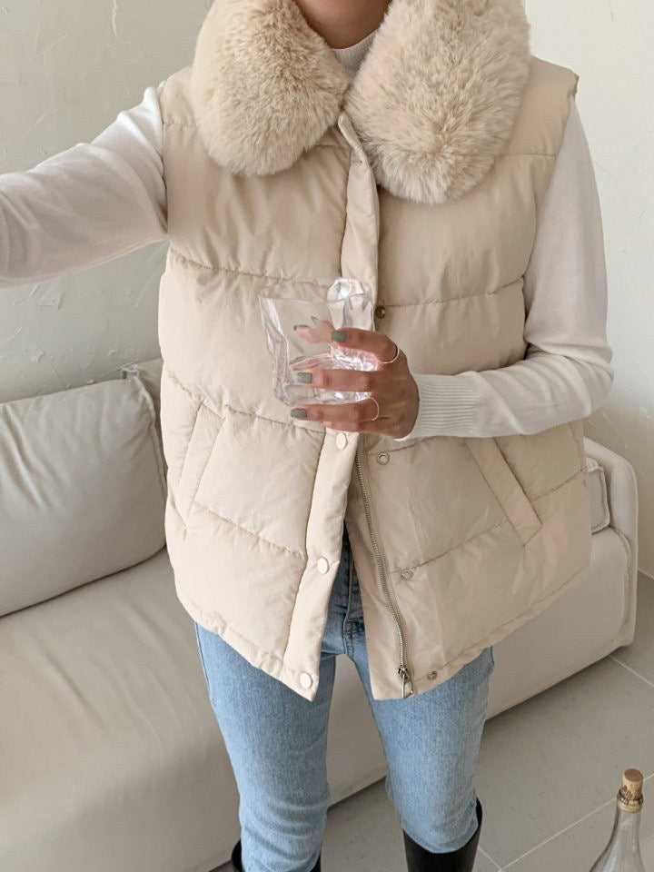 Fur Collar Padded Vest