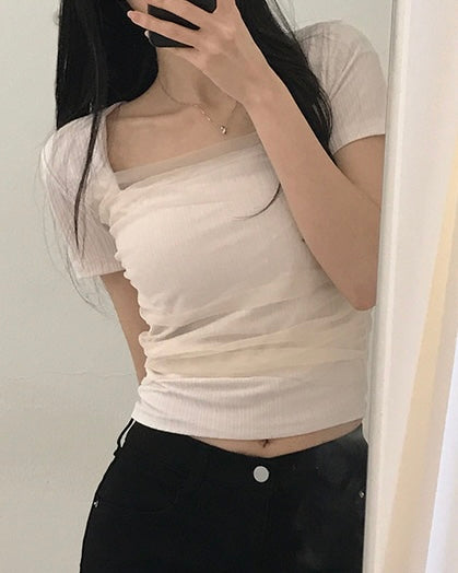 [ Sale Excluded ] Mesh Square-Neck Top