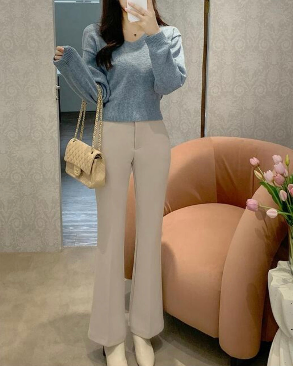[S,M] Hidden Banding Flared Slacks