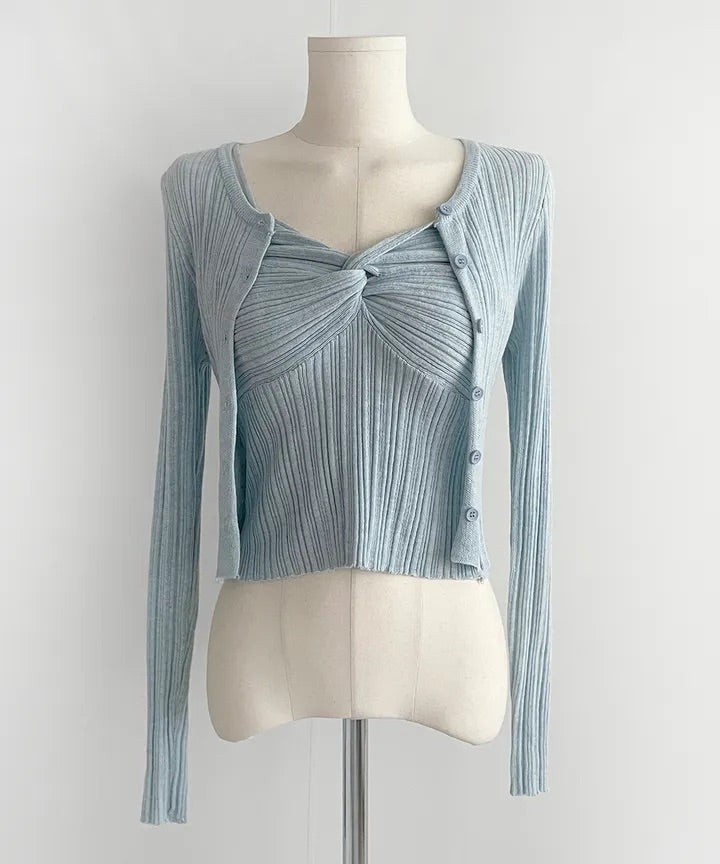 Twist Sleeveless Cardigan Set