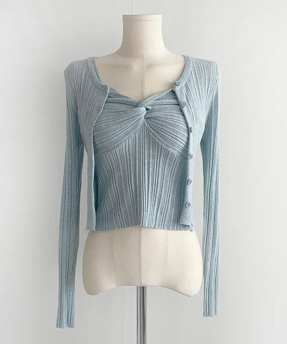 Twist Sleeveless Cardigan Set