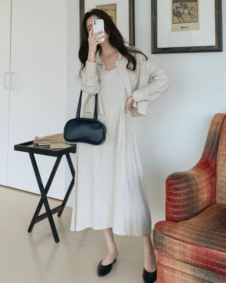 Linen Shirt Dress Set
