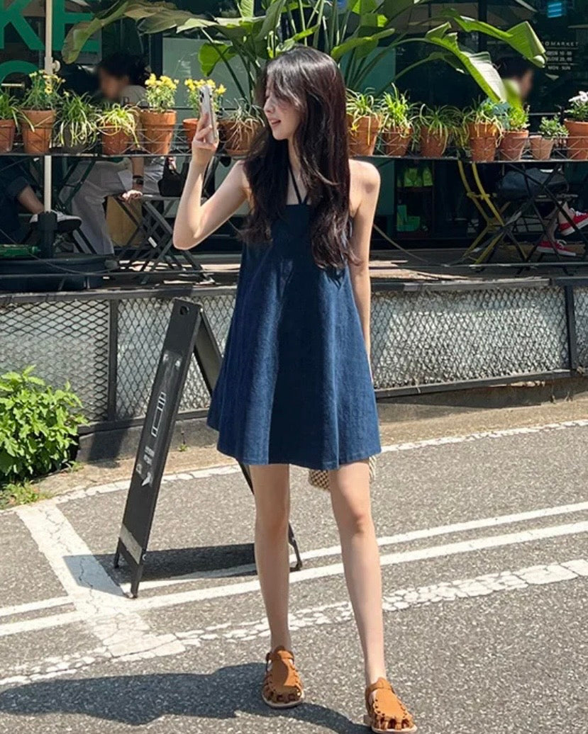 Denim Halter-Neck Blouse